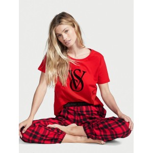 Пижама Victoria’s Secret Cotton & Flannel Tee-jama Set Lipstick