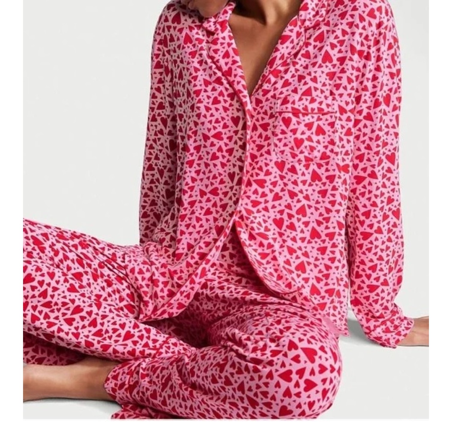 Пижама Victoria’s Secret Modal Long Pajama Set Lipstick Tossed Hearts