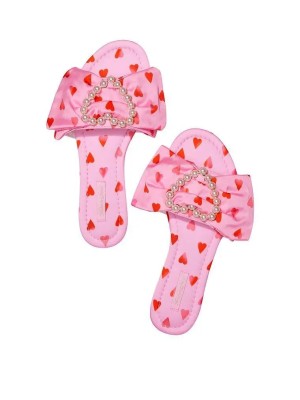 Тапочки Satin Bow Pearl Slide Slippers Heart Print