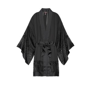 Халат Victoria's Secret Lace Insert Short Kimono Robe Black