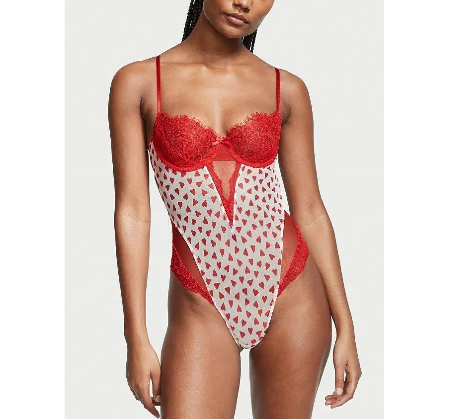 Боди Wicked Unlined Balconette Teddy Heart print Victoria’s Secret 