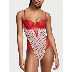 Боди Wicked Unlined Balconette Teddy Heart print Victoria’s Secret 