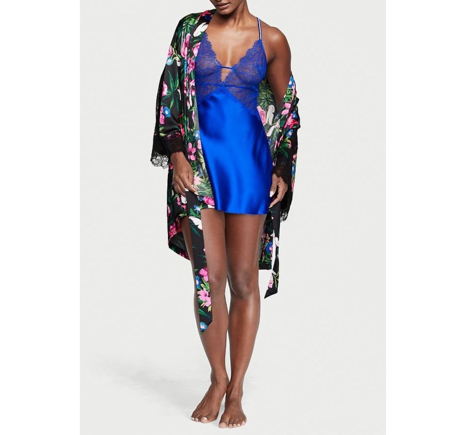 Пеньюар Victoria’s Secret Shine Strap Satin Lace Slip Dress Blue