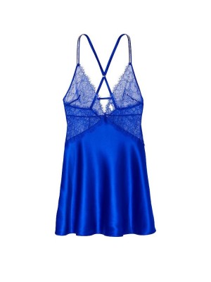 Пеньюар Victoria’s Secret Shine Strap Satin Lace Slip Dress Blue