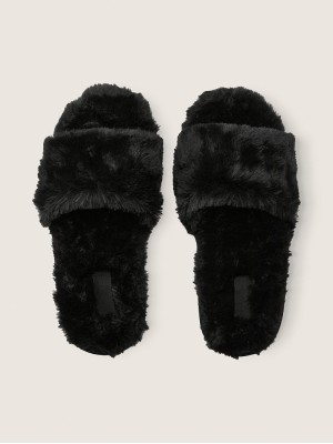 Домашние тапочки Victoria’s Secret PINK Faux Fur Slippers Black