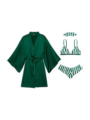 Подарочный набор 4-Piece Silk Gift Set Green White Stripe Victoria’s Secret 