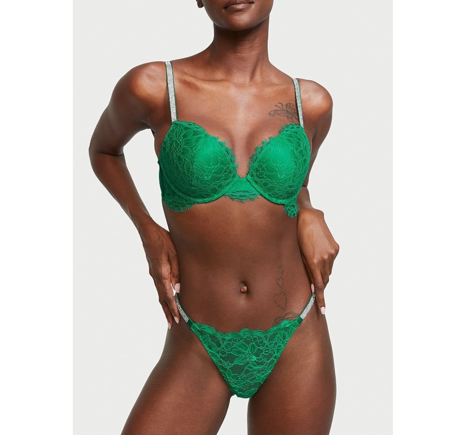 Трусики Very Sexy Green Lace with Shine Strap Brazilian panty
