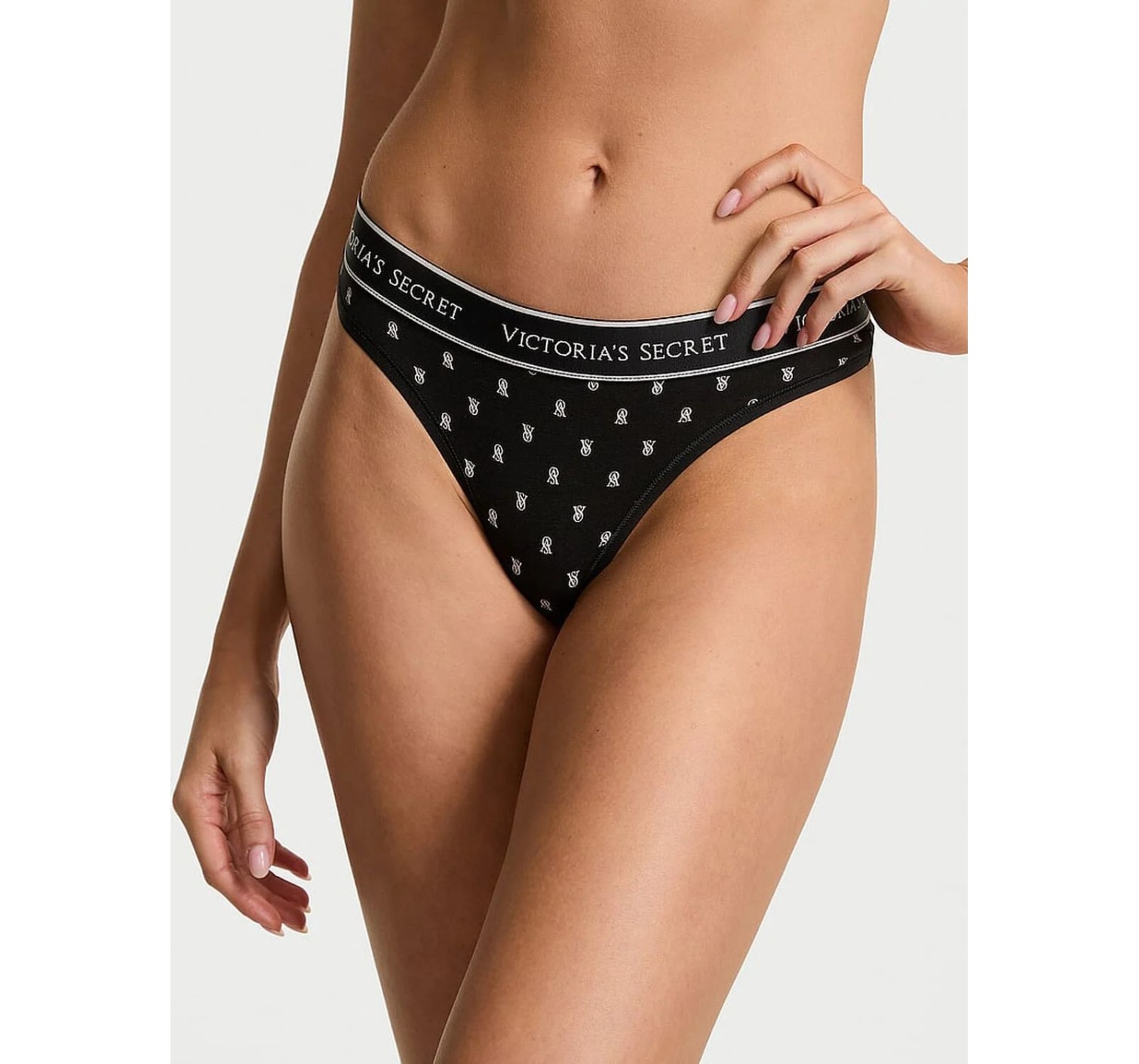 Трусики Logo Cotton Thong Panty Black logo VS