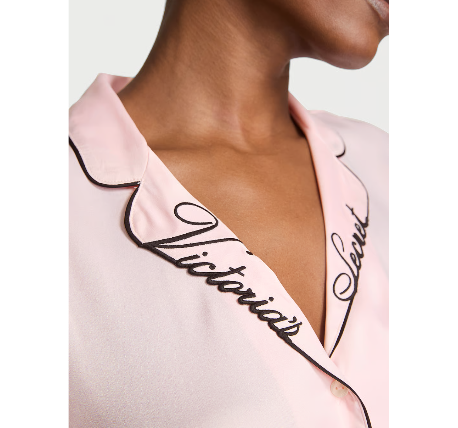 Піжама Glazed Satin Short Pajama Set Collar Embroidery