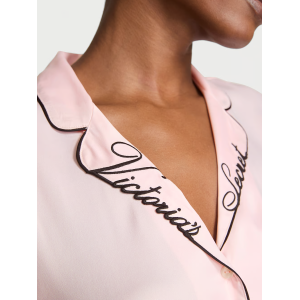 Піжама Glazed Satin Short Pajama Set Collar Embroidery