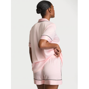 Піжама Glazed Satin Short Pajama Set Collar Embroidery
