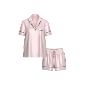 Піжама Glazed Satin Short Pajama Set Collar Embroidery