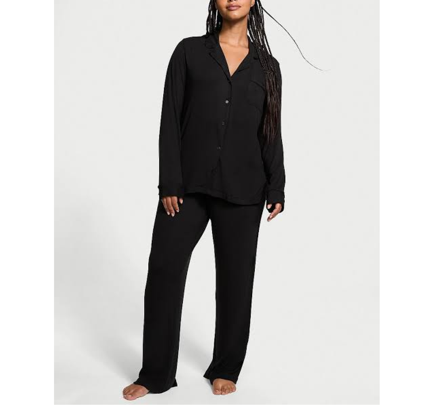 Піжама Ribbed Modal Long Pajama Set Black