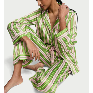 Піжама Satin Long Pajama Set Green Stripe