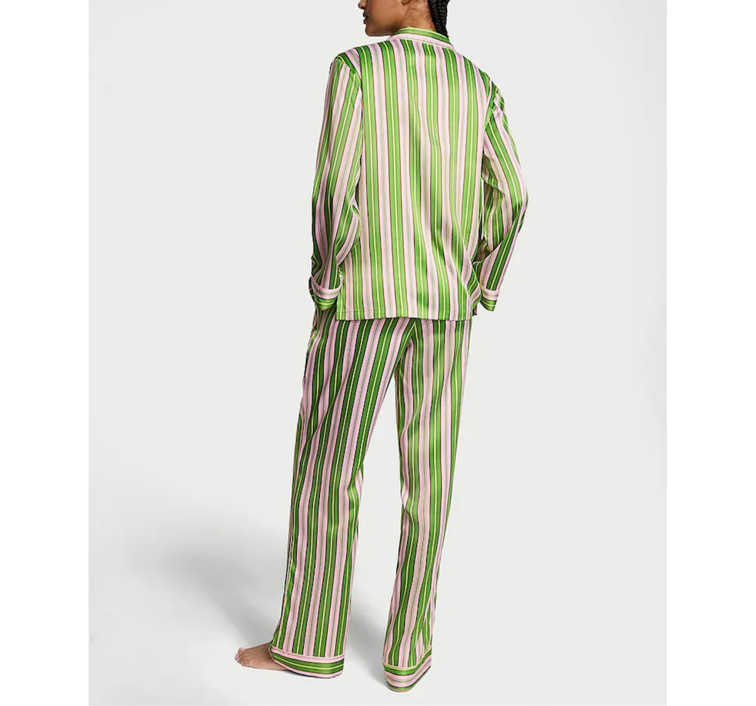 Піжама Satin Long Pajama Set Green Stripe