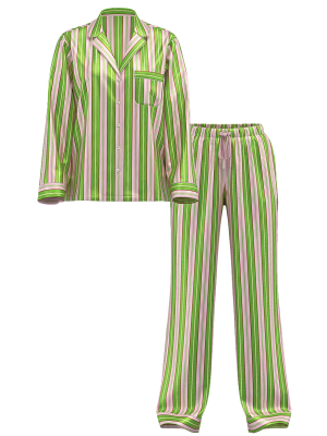 Пижама Satin Long Pajama Set Green Stripe