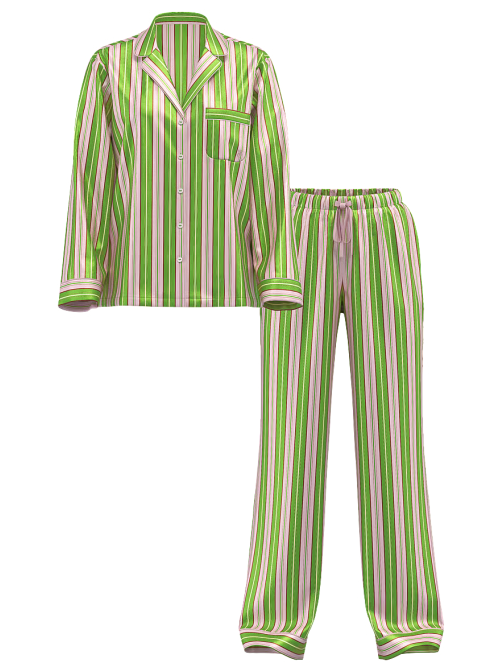 Піжама Satin Long Pajama Set Green Stripe