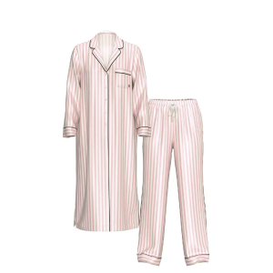 Сатинова піжама Satin Long Flyaway Tunic Pajama Set Pink Stripe