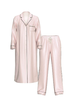 Сатиновая пижама Satin Long Flyaway Tunic Pajama Set Pink Stripe
