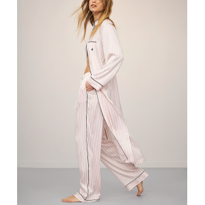 Сатинова піжама Satin Long Flyaway Tunic Pajama Set Pink Stripe
