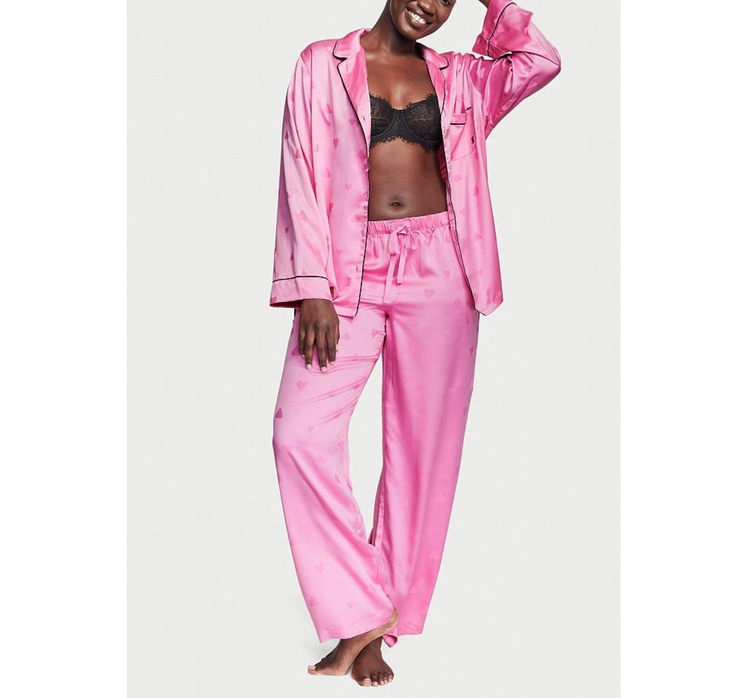 Сатиновая пижама Satin Long Pajama Set Heart Jacquard