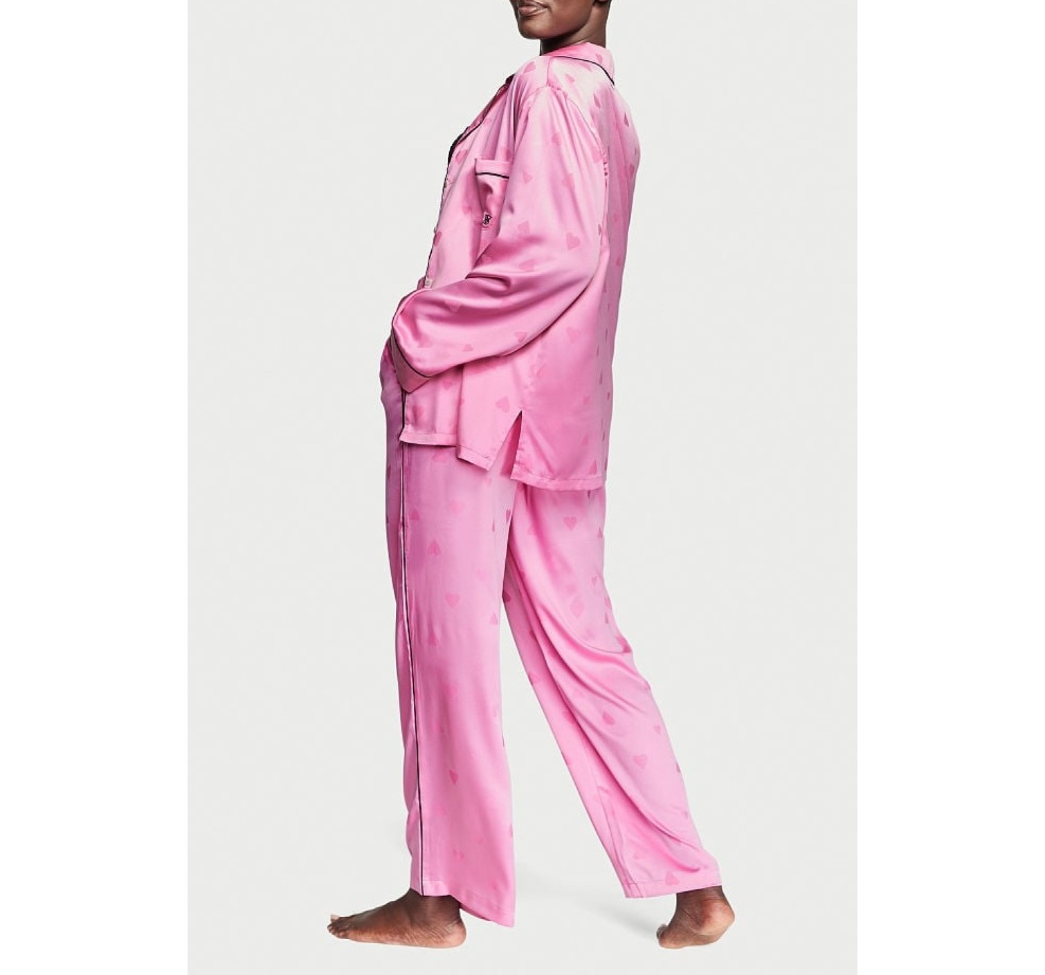 Сатиновая пижама Satin Long Pajama Set Heart Jacquard