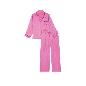 Сатиновая пижама Satin Long Pajama Set Heart Jacquard