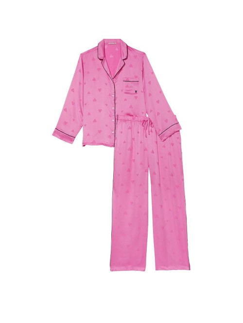 Сатинова піжама Satin Long Pajama Set Heart Jacquard