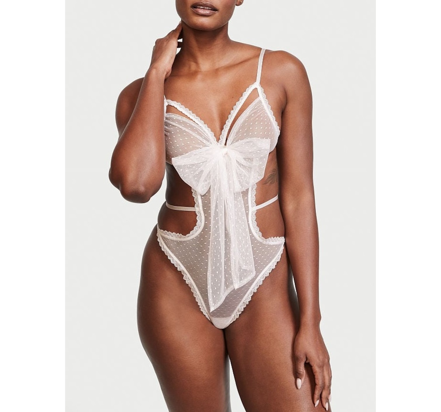 Боди Тедди Victoria’s Secret Sheer Doted Mesh Cutout Teddy