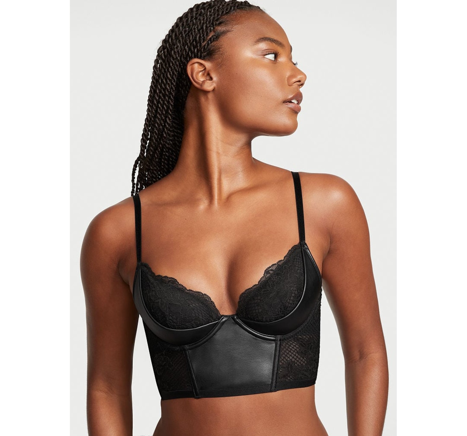 Комплект белья Very Sexy Faux Leather Fishnet Quarter Cup Corset Top set Victoria’s Secret 