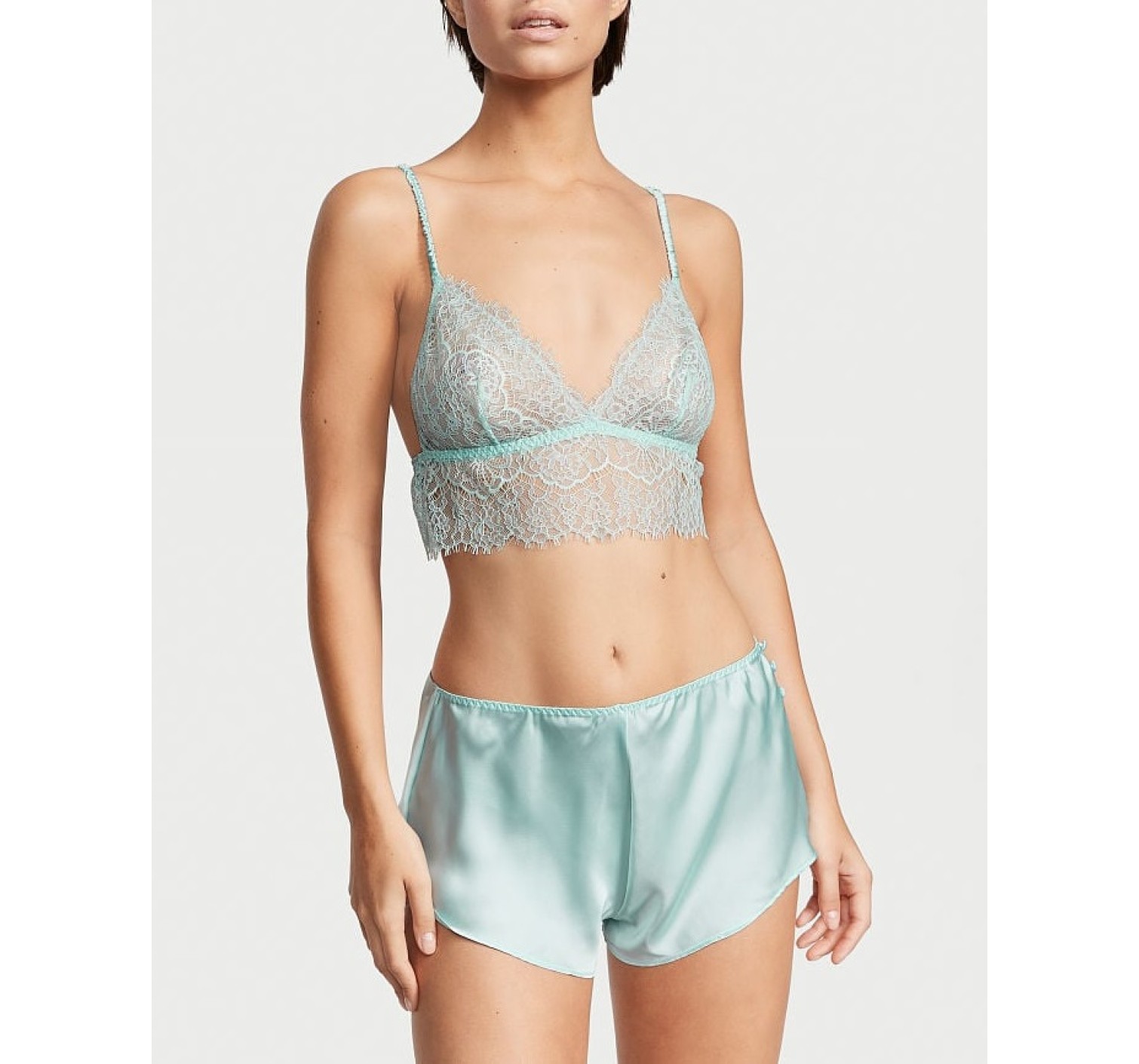 Пижама Floral Lace Cami Top Satin Shortie Set Opal Blue