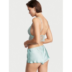 Пижама Floral Lace Cami Top Satin Shortie Set Opal Blue