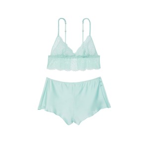 Пижама Floral Lace Cami Top Satin Shortie Set Opal Blue