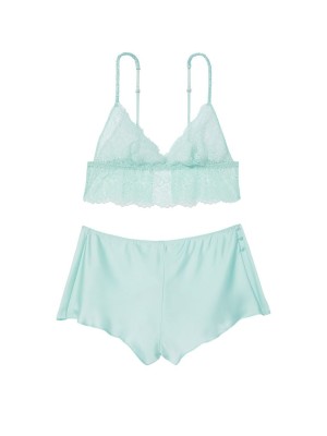 Пижама Floral Lace Cami Top Satin Shortie Set Opal Blue