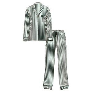 Сатиновая пижама Glazed Satin Long Pajama Set Green Stripe