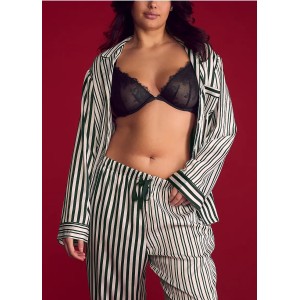 Сатиновая пижама Glazed Satin Long Pajama Set Green Stripe