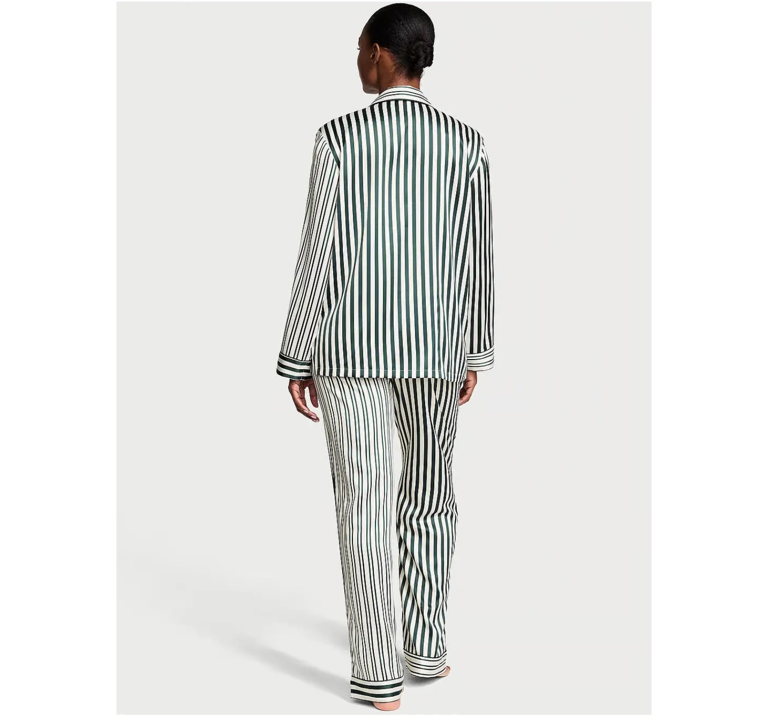 Сатиновая пижама Glazed Satin Long Pajama Set Green Stripe
