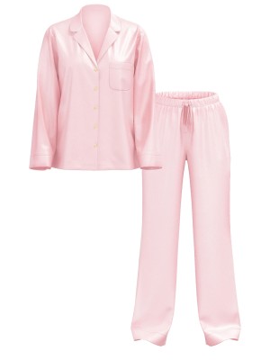 Піжама Glazed Satin Long Pajama Set Angel Pink Crest Jacquard