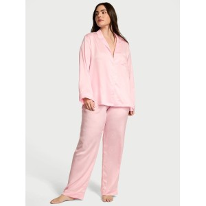 Піжама Glazed Satin Long Pajama Set Angel Pink Crest Jacquard