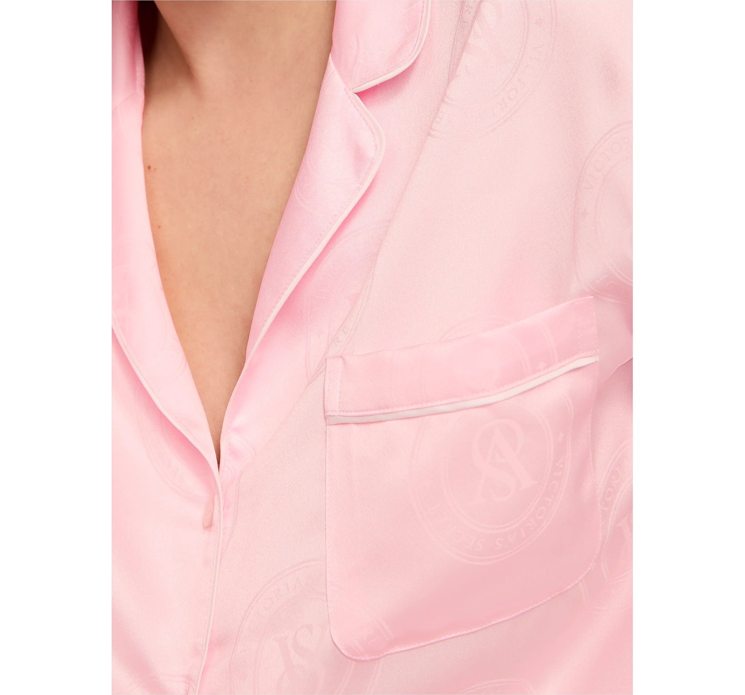 Піжама Glazed Satin Long Pajama Set Angel Pink Crest Jacquard