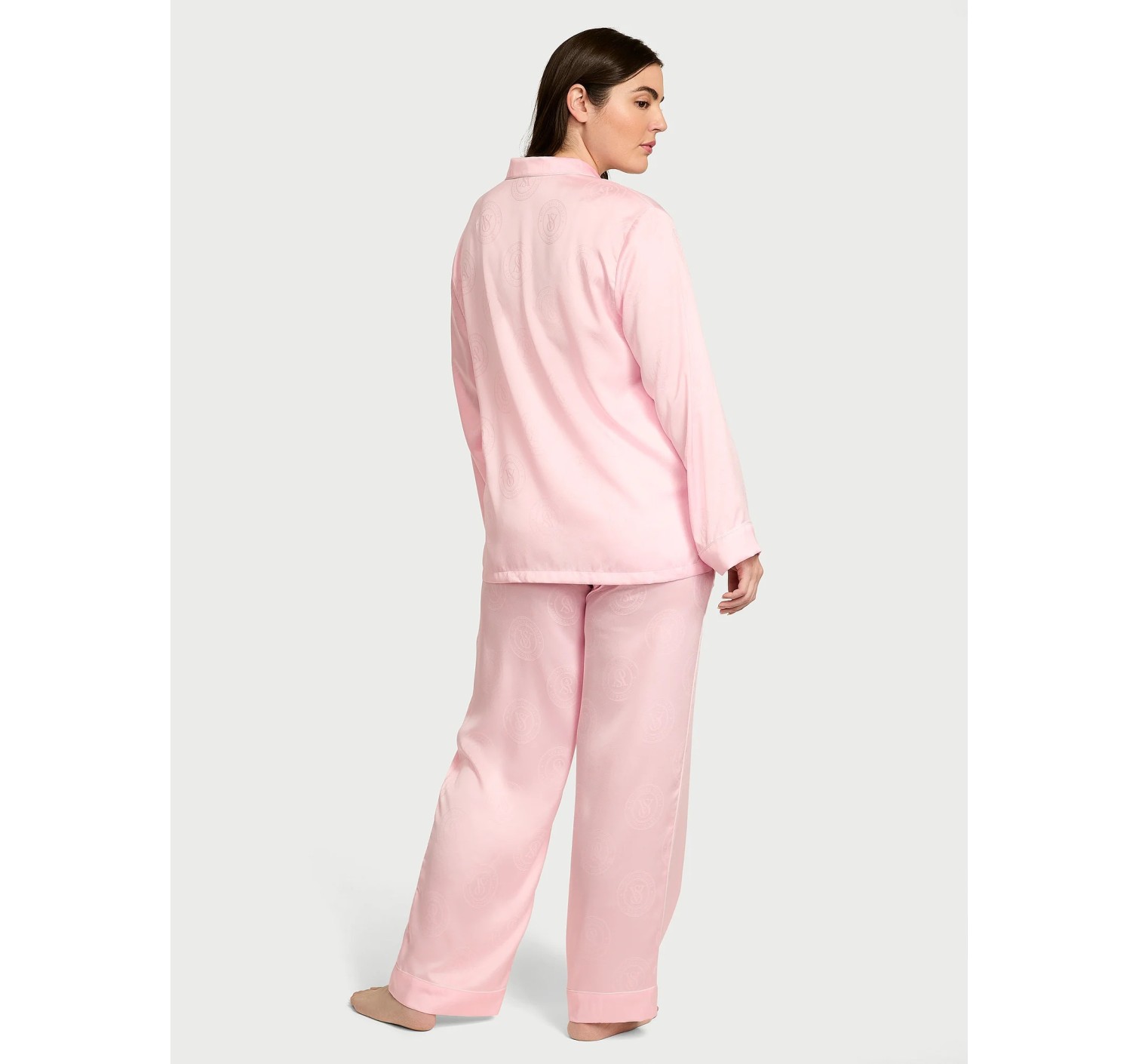 Піжама Glazed Satin Long Pajama Set Angel Pink Crest Jacquard