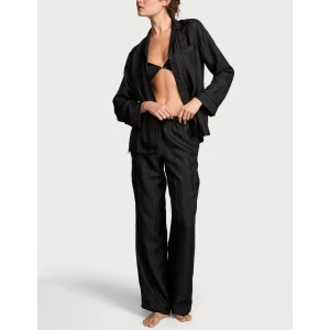 Сатиновая пижама Glazed Satin Long Pajama Set Black