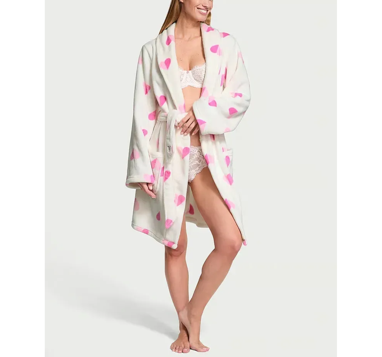 Халат Cozy Plush Robe White & Pink Hearts