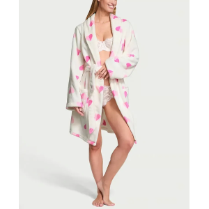 Халат Cozy Plush Robe White & Pink Hearts