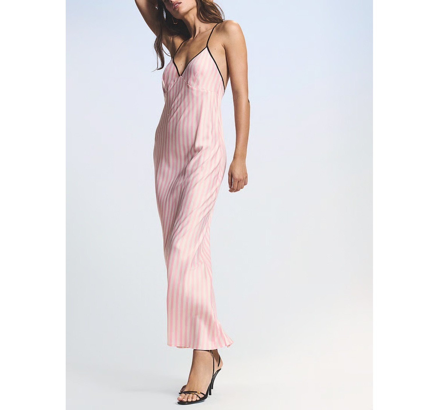 Пеньюар Iconic Stripe Pink Long Satin Slip