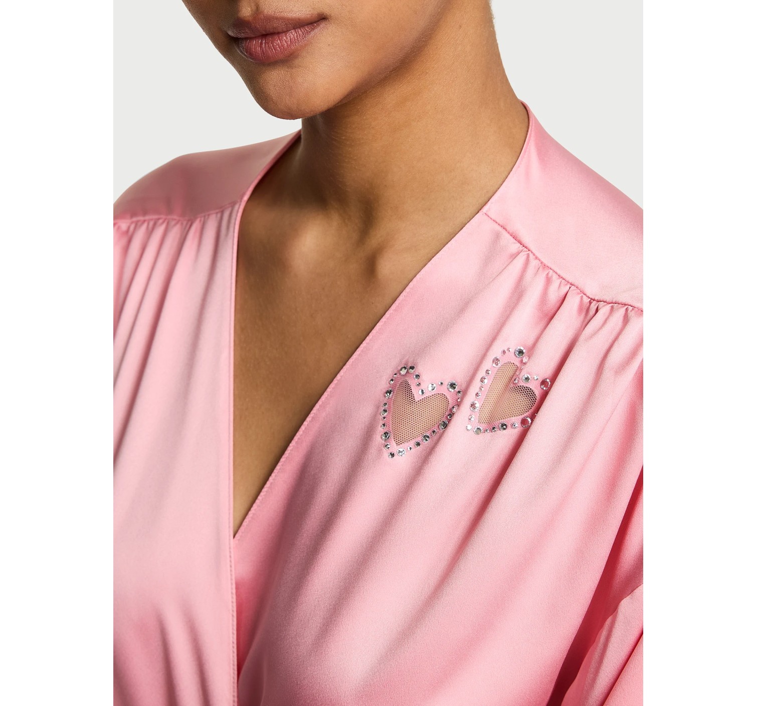 Сатиновый халат Victoria's Secret Dream Angels Petal Pink Twinkle Heart Satin Short Robe