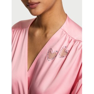 Сатиновый халат Victoria's Secret Dream Angels Petal Pink Twinkle Heart Satin Short Robe