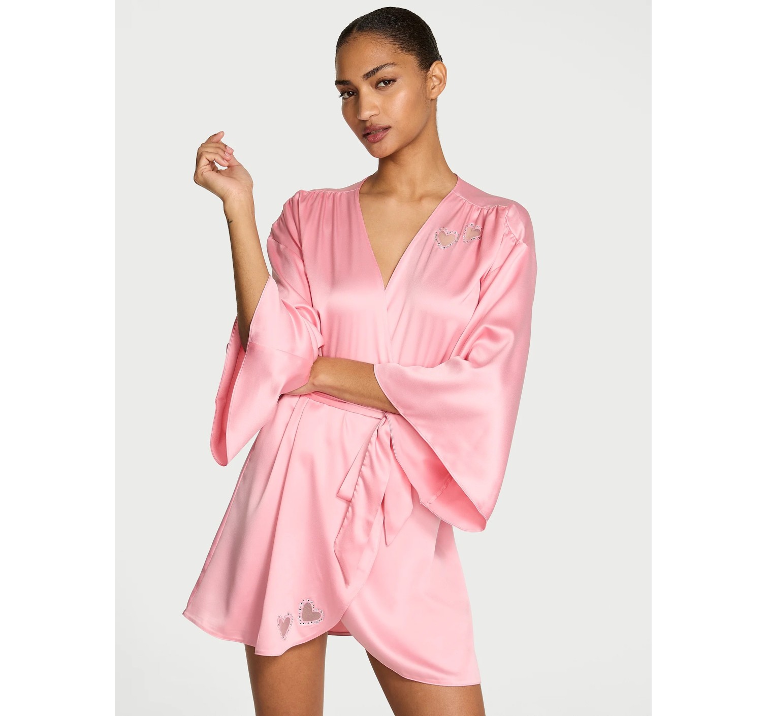 Сатиновый халат Victoria's Secret Dream Angels Petal Pink Twinkle Heart Satin Short Robe