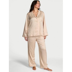 Піжама Victoria's Secret Nude Champagne Bottles Glazed Satin Long Pajama Set