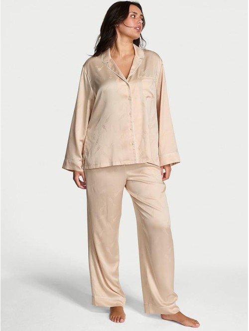 Піжама Victoria's Secret Nude Champagne Bottles Glazed Satin Long Pajama Set